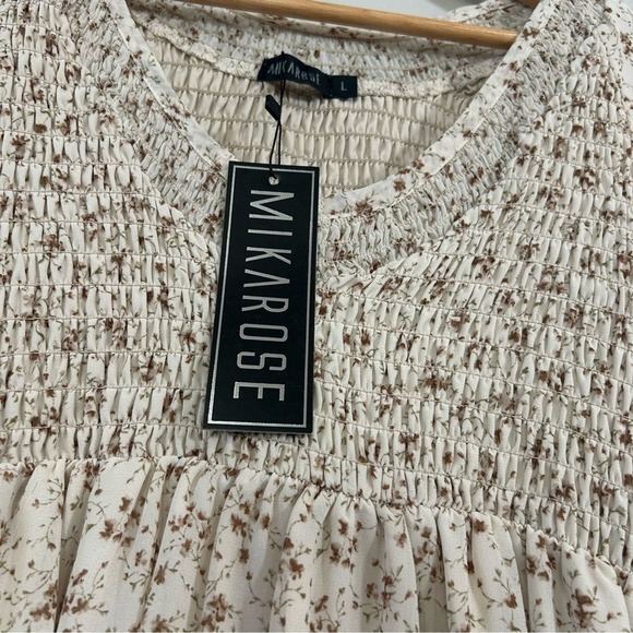 Mikarose Floral Smocked Midi Dress Large Flutter Sleeve Prairie NWT Soft Girl - Picture 6 of 9